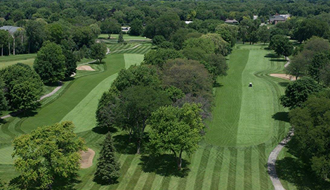 Aerial view of golf course fairway